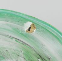 Német húzott mintás üveg tál. Hutaüveg, csiszolt, anyagában színezett, jelzett, hibátlan 28 cm