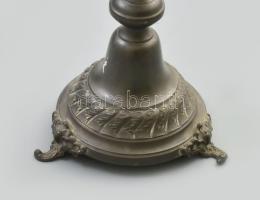 Zöld tölcséres üveg váza ón talppal. Szétszedhető. Plasztikus formákkal 43 cm