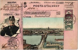 1906 Budapest, Lánchíd. Posta-utalvány montázs postással (EK)
