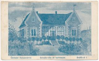 1918 Kolozsvár, Cluj; Schultz villa és kertrészlet. Brétfű út 1. Hátoldalon Schultz Rezső Kereskedelmi Kertészetének hirdetése. Stief kiadása / villa, horticulture advertisement on the backside (fa)