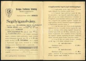 1939 Az Országos Frontharcos Szövetség segélyigazolványa kitöltve, pecsételve, fizetési igazoló szel...
