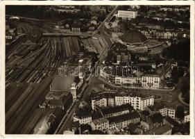 Basel, Bundesbahnhofplatz. Serie Fliegeraufnahmen (Luftphoto "Aviatik beider Basel") / aerial view, railway station