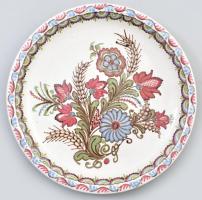 Kincses Imre, Hódmezővásárhely mázas kerámia falitál, többszínű virágmintával, jelzett, apró mázhibákkal. d: 31 cm