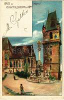 1899 (Vorläufer) Perchtoldsdorf, Holy Trinity statue. litho (EB)