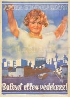 1940 Hollós Endre (1907-?): Apuka gondolj reám! Baleset ellen védekezz! OTI plakát, restaurált, hajtott, 59×41 cm