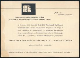 1946 Gestapo-Fogházviseltek Köre meghívója a gyorskocsi utcai emléktábla avatására