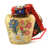 Müncheni dísz kolomp, havasi gyopár és virágmintával, falra akasztható, h: 20 cm