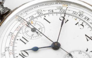 Antik kronográfos zsebóra. Stopperes. Működik zománc számlapon, apró repedéssel 53 mm,