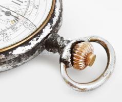 Antik kronográfos zsebóra. Stopperes. Működik zománc számlapon, apró repedéssel 53 mm,