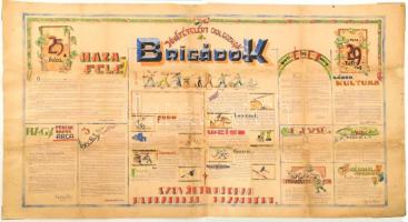 1947 "Szovjetunióban jóvátételért dolgoznak a brigádok - Szovjetunióban a hazáért" munkatáborban lévők számára kézzel készített tábori lap, restaurált, sérült, 116×62 cm