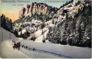 1915 Semmering, Polleroswand und Tunnel vom Adlitzgraben aus / railway tunnel, road in winter (EK)
