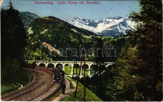1911 Semmering, Kalte Rinne mit Raxalpe / railway bridge, train, locomotive (EK)