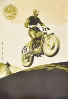 Bánhegyi Tibor (1923-): Nemzetközi és Bajnoki Gyorsasági Motorverseny plakát, sérült, 80×56 cm