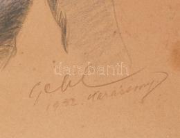 Géhl Zoltán (1888-1954): Art deco hölgy arcképe, Ceruza, papír, jelzett. Üvegezett, fakeretben, Folt...