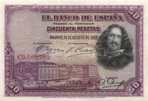 Spanyolország 1928. 50P T:II+ Csak egyszer hajtva!