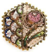 Muránói mikromozaikos hatszögletű bross, jelzett, d: 25 mm