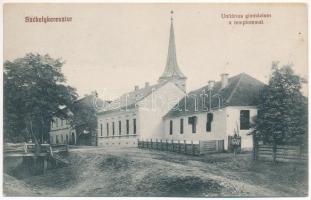 Székelykeresztúr, Kristur, Cristuru Secuiesc; Unitárius gimnázium a templommal. Ifj. Szemerjay Károly kiadása / Unitarian grammar school with church (fl)