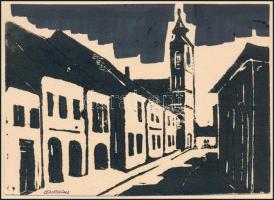 Olvashatatlan jelzéssel, 2 db mű: Szentendrei részletek. Linómetszet, papír, papírra kasírozva. 10x1...