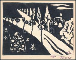 Olvashatatlan jelzéssel, 2 db mű: Szentendrei részletek. Linómetszet, papír, papírra kasírozva. 10x1...