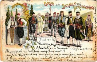 1902 Gruss aus Bosnien und Hercegovina / Bosnian folklore. Pacher & Kisic (Mostar) Art Nouveau, floral, litho (EM)