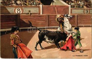 La Primera Vara / Spanish folklore, bullfight. litho (b)