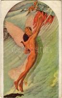 1925 Erotic lady art postcard s: Carlon Schwab (lyuk / pinhole)