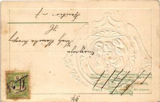 1904 Art Nouveau lady, Floral, Emb. litho (EK)