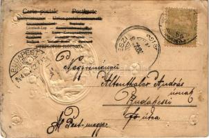 1904 Art Nouveau lady, Floral, Emb. litho (b)