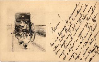 1900 Romantic couple, lady art postcard