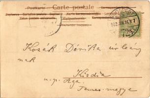 1902 Boldog húsvéti ünnepeket! / Easter greeting art postcard, lady with rabbits on leash (kis szaka...