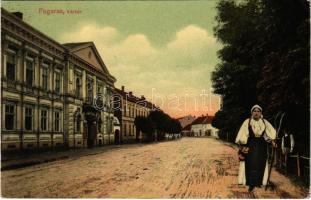 1910 Fogaras, Fagaras; Vártér, népviselet. Thierfeld Dávid kiadása / square, folklore