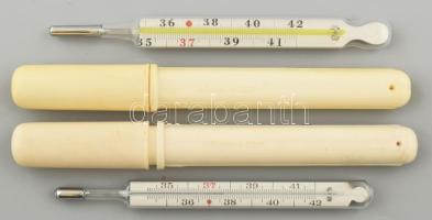 2 db retró higanyos lázmérő, műanyag tokban, h: 12,5 cm