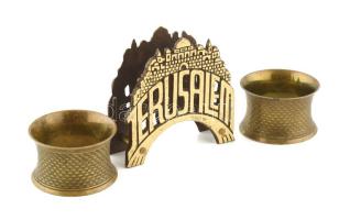 "JERUSALEM" bronz szalvétatartó, 8,5x8,5x2,5 cm + 2 db réz szalvétagyűrű, d: 5,5 cm