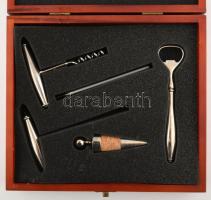 Borszervírozó készlet, 5 db-os, kissé kopott fadobozban, 24x21x5,5 cm