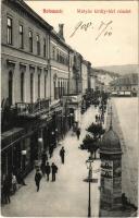 1908 Kolozsvár, Cluj; Mátyás király tér, hirdetőoszlop, takarékbetétek, Schuster Emil üzlete. Lepage Lajos kiadása / square, advertising column, shops (EK)