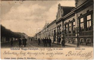 1903 Nagykároly, Carei; M. kir. posta, Kölcsey utca. Csókás László kiadása / post office, street (EK)