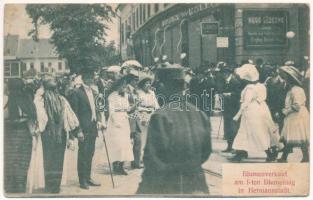 1914 Nagyszeben, Hermannstadt, Sibiu; Blumenverkauf am I-ten Blumentag / Első Virágkarnevál, Virág vásár, Hugo Lübecke üzlete. Tittera & Czelnai kiadása / First flower carnival, shop (EB)