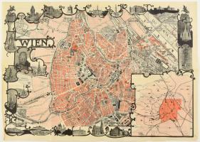cca 1910 Bécs térképe, illusztrált, kiadja: J. N. Vernay, 35×48 cm