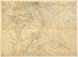 cca 1914 Budapest és Tétény katonai térképe, 1:75 000, vászontérkép, jelmagyarázattal, 38×52 cm