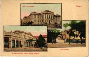 1907 Dés, Dej; Kir. törvényház, Rákóczi ház, Szolnok-doboka megyei nemzeti színház. Gálócsi Samu kiadása / court, theatre (fa)