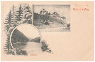 Vöröstoronyi-szoros, Roter Turmpass, Roter-Turm-Pass, Pasul Turnu Rosu; Olt folyó, vár. G. A. Seraphin, Jos. Drotleff / Altfluss / river and castle. Art Nouveau