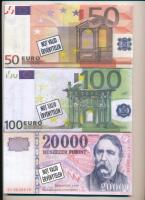 3db "A milliomos feljegyzései" jegyzettömb 20.000 Forint, 50 Euro és 100 Euro mintájára