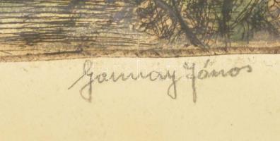 Gannay János (1905-1992): Mosónők. Színezett rézkarc, papír, jelzett, kissé foltos, hullámos, 27×36 ...