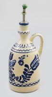 Népi mintás olajkiöntő. Mázas kerámia, jelzett. Kézzel festett 26 cm