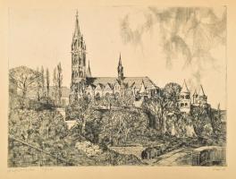 Váci András (1928-1989): Mátyástemplom. Rézkarc, papír, jelzett, számozott (98/100), lap széle kissé foltos, 29×39 cm