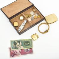 Kis vegyes bolha tétel: pénzek, órák, mini öngyújtó