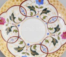 2 db Epiag gazdagon díszített teás csésze aljjal. Kézzel festett, jelzett, kis kopással d: 7,5 cm, m...