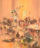 Sztopka Anna (1950-): Szürreális jelenet. Olaj, farost, jelezve balra lent, 60x50 cm