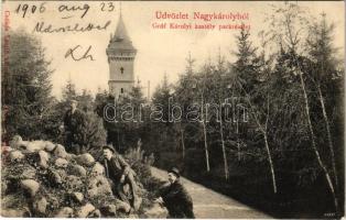 1906 Nagykároly, Carei; Gróf Károlyi kastély és park. Csókás László kiadása / castle park (EK)