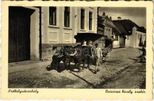 1942 Székelyudvarhely, Odorheiu Secuiesc; Borvizes bivaly szekér / Oxen cart transporting mineral water